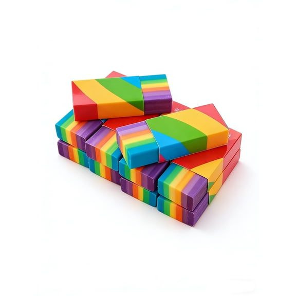 10pcs Rainbow Color Erasers Dust Free Clean Erasing 2B Soft Eraser Set Eco Friendly Non Toxic for Office Drawing and Studio Use