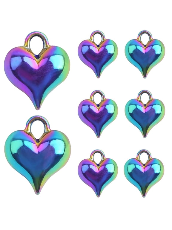 10pcs Rainbow Color Heart Shape Charms Alloy Love Heart Pendants Smooth Puff Heart Drop Charms Craft Supplies for DIY Necklace Bracelet Earrings Jewelry Making
