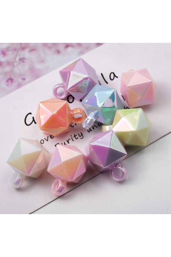 10pcs Rainbow Iridescent Acrylic Pendants Faceted Cube Random color 21x16x16mm Hole: 3.8mm