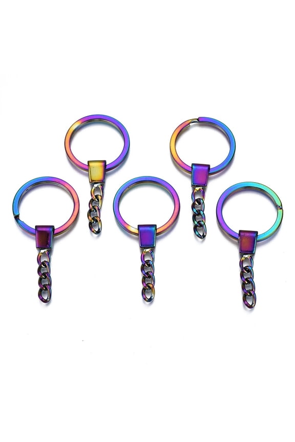 10pcs Rainbow color Alloy Split Key Rings with Chains Keychain Clasp Findings Cadmium Free & Nickel Free & Lead Free 62mm