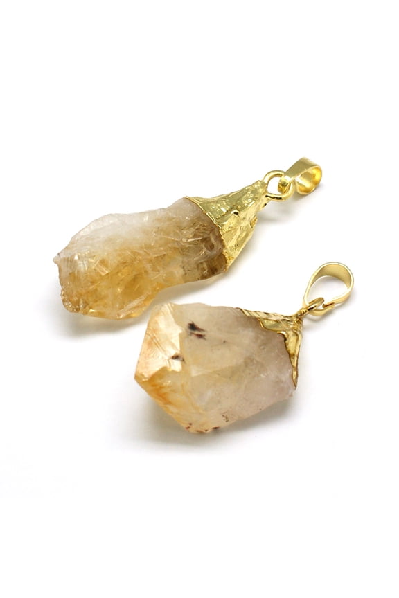 10pcs Raw Rough Citrine Pendants with Golden Brass Findings Irregular Nuggets 30~42x12~17x9~17mm Hole: 7x4mm