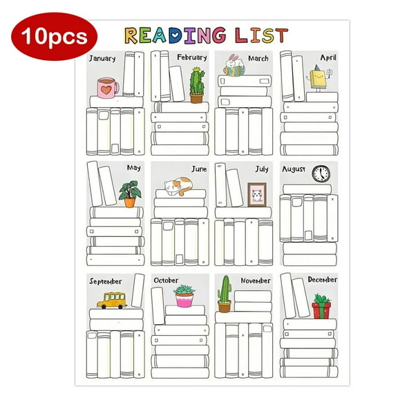 10pcs Reading List Stickers Book Tracker Labels Bookmarks Bookshelf Design Library Stickers Reading Log Stickers