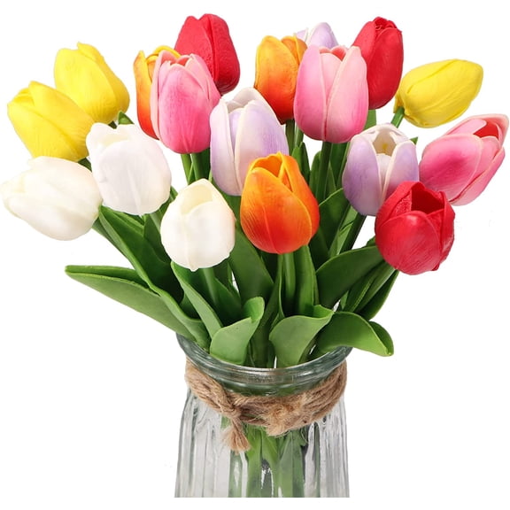 10pcs Real Touch Tulips PU Artificial Flowers, Fake Tulips Flowers for Arrangement Wedding Party Easter Spring Home Dining Room Office Decoration. (Pink, 14" Tall)