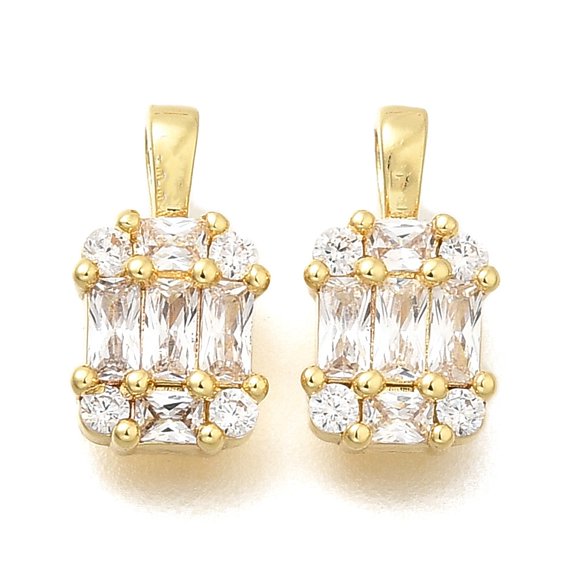 10pcs Rectangle Brass Micro Pave Cubic Zirconia Cadmium Free & Lead Free Long-Lasting Rack Plating golden 10.5x5.5x3mm Hole: 2x1.5mm