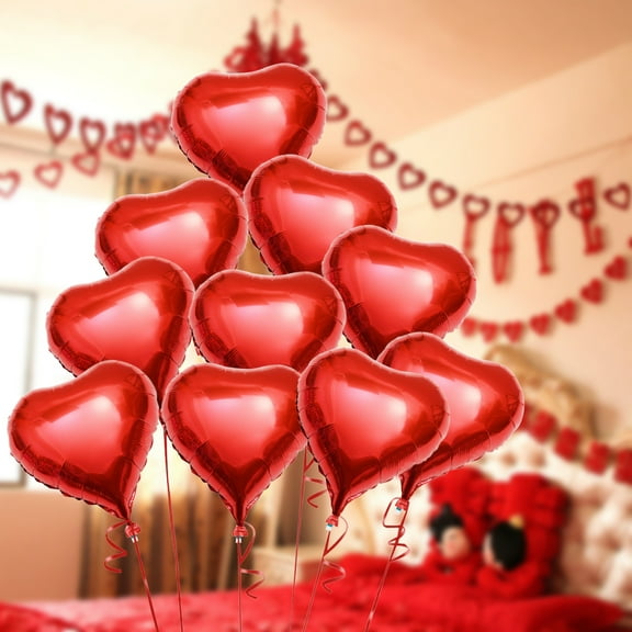 UPOUART Red Foil Heart Shaped Balloons Aluminum Foil Self Sealing for Party Decorations 10pcs