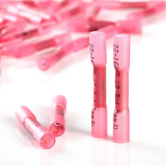 10pcs Red Heat Shrink Butt Connectors 22-18 AWG AWG Car Audio Power Ground Terminals