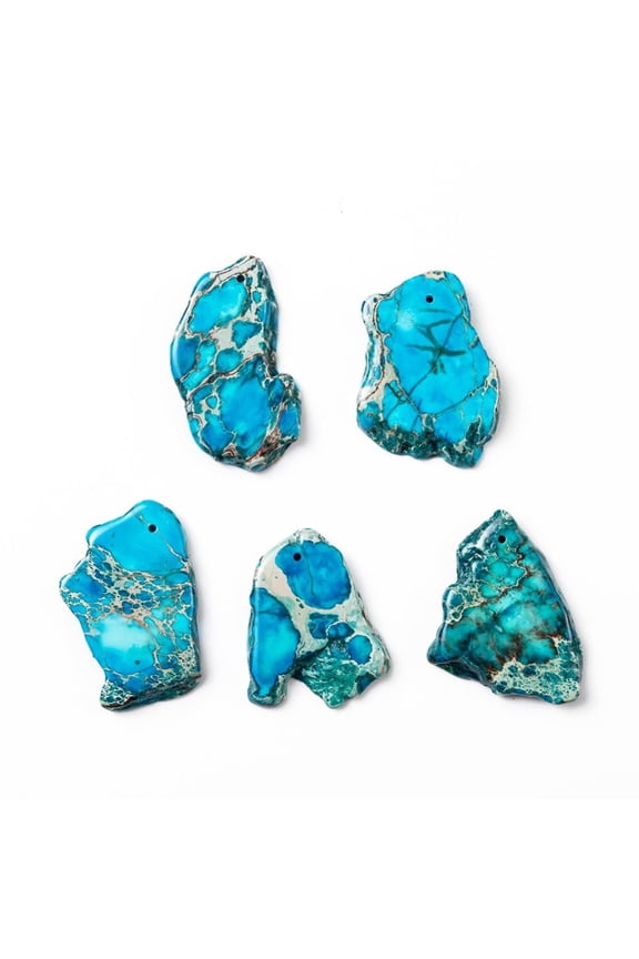 10pcs Regalite/Imperial Jasper/Sea Sediment Jasper Pendants Dyed Deep Sky Blue 34~52x20~33x5~5.5mm Hole: 1.2mm