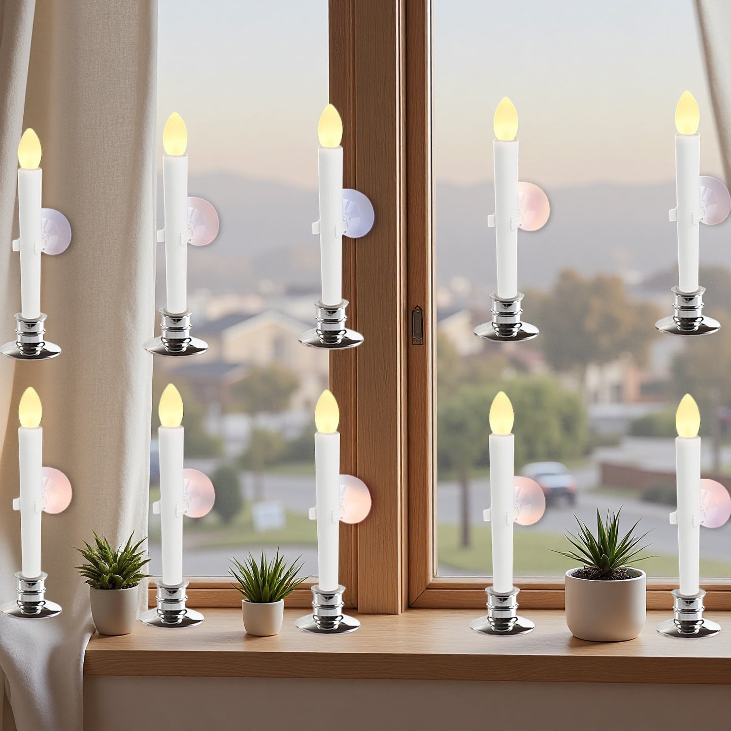10pcs Remote Controlled Flameless Taper Candles with Automatic Timer and Suction Cups Flickering Battery LED Candles for Year-Round Home Decor, Christmas Wedding Centerpiece