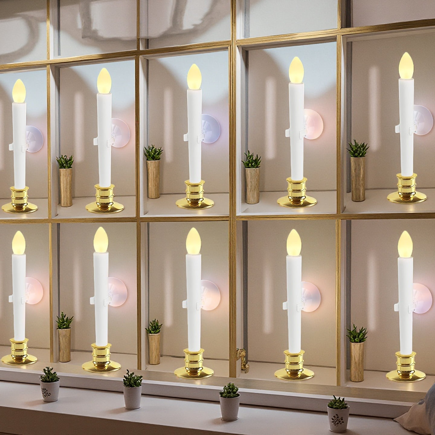 10pcs Remote Controlled Flameless Taper Candles with Automatic Timer and Suction Cups, Flickering Battery LED Candles for Year-Round Home Decor, Christmas Wedding Centerpiece