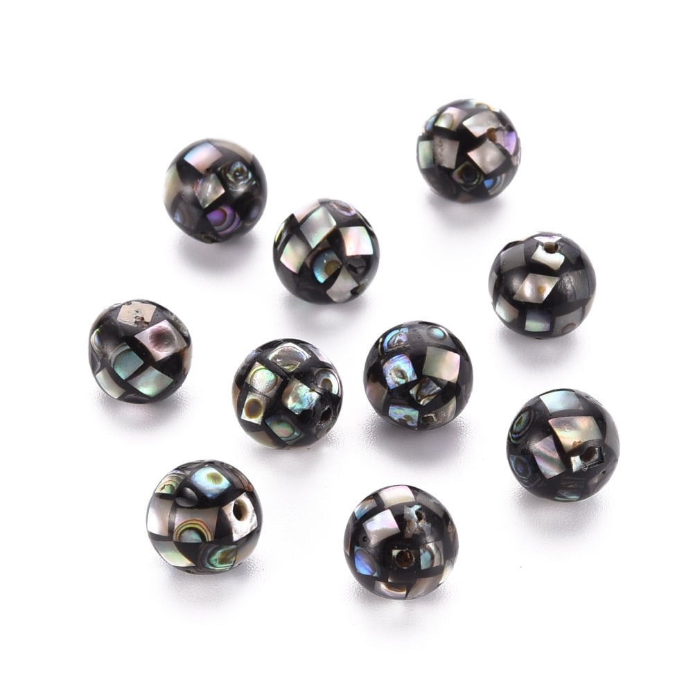 10pcs Resin Beads with Abalone Shell/Paua Round Colorful 8.5mm Hole ...