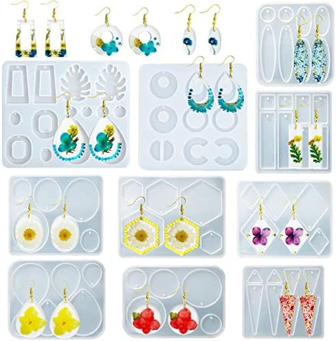10pcs Resin Earring Mold,Silicone Jewelry Molds Set Dangle Pendant ...