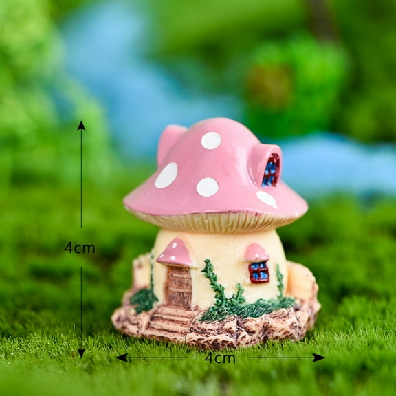 10pcs Resin Miniature Mini Mushroom House Home Micro Landscape Decorations for Fairy Garden Dollhouse Accessories Pretending Prop Decorations Pink 40x40mm