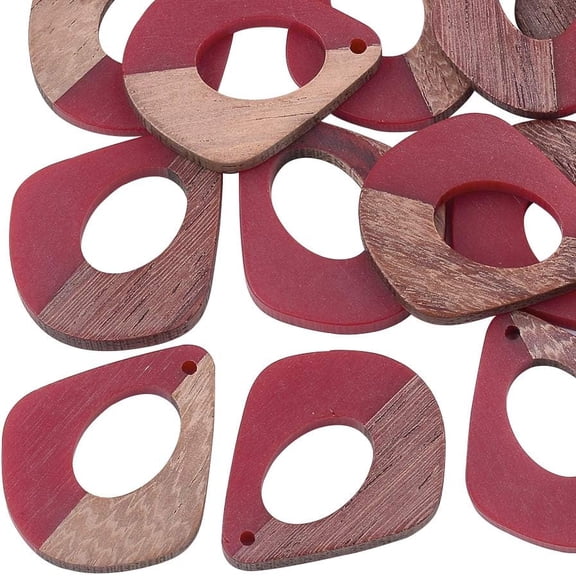 10pcs Resin Wooden Earring Pendants Diamond Vintage Resin Wood Statement Jewelry Findings for Necklace and Earring Making - Dark Red 1box