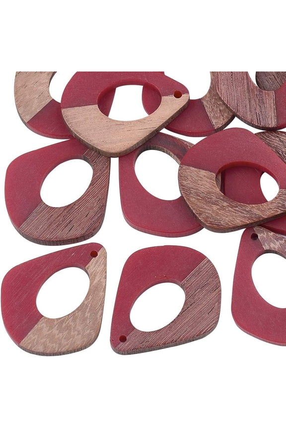 10pcs Resin Wooden Earring Pendants Diamond Vintage Resin Wood Statement Jewelry Findings for Necklace and Earring Making - Dark Red Brown