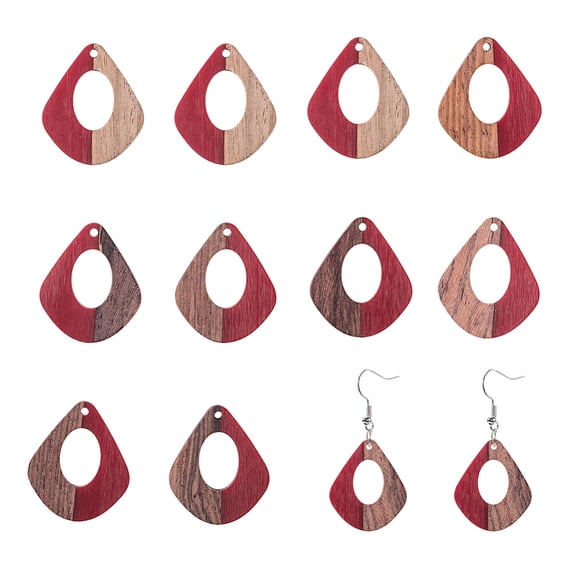 10pcs Resin Wooden Earring Pendants Diamond Vintage Resin Wood Statement Jewelry Findings for Necklace and Earring Making - Dark RedDIY