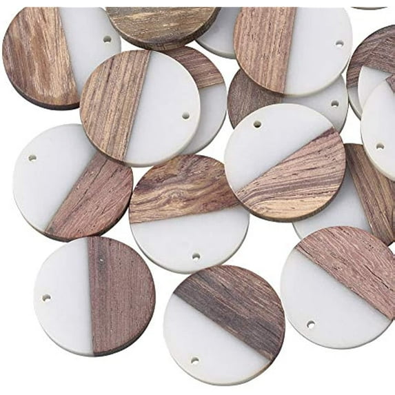 10pcs Resin Wooden Earring Pendants Flat Round Vintage Resin Wood Statement Jewelry Findings for Necklace and Earring Making - Smoke White