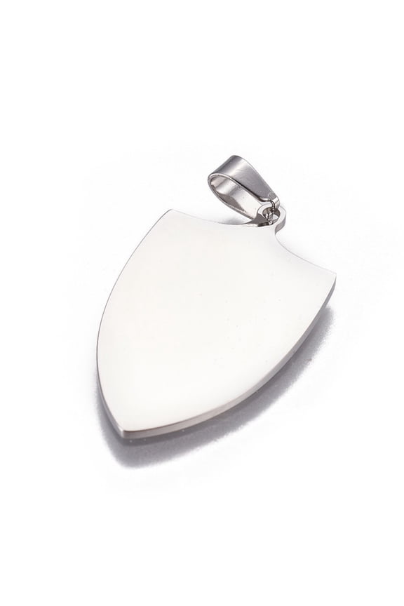 10pcs Resistant 304 Stainless Steel Pendants Shield Stainless Steel color 30x17.5x1mm Hole: 3x5mm
