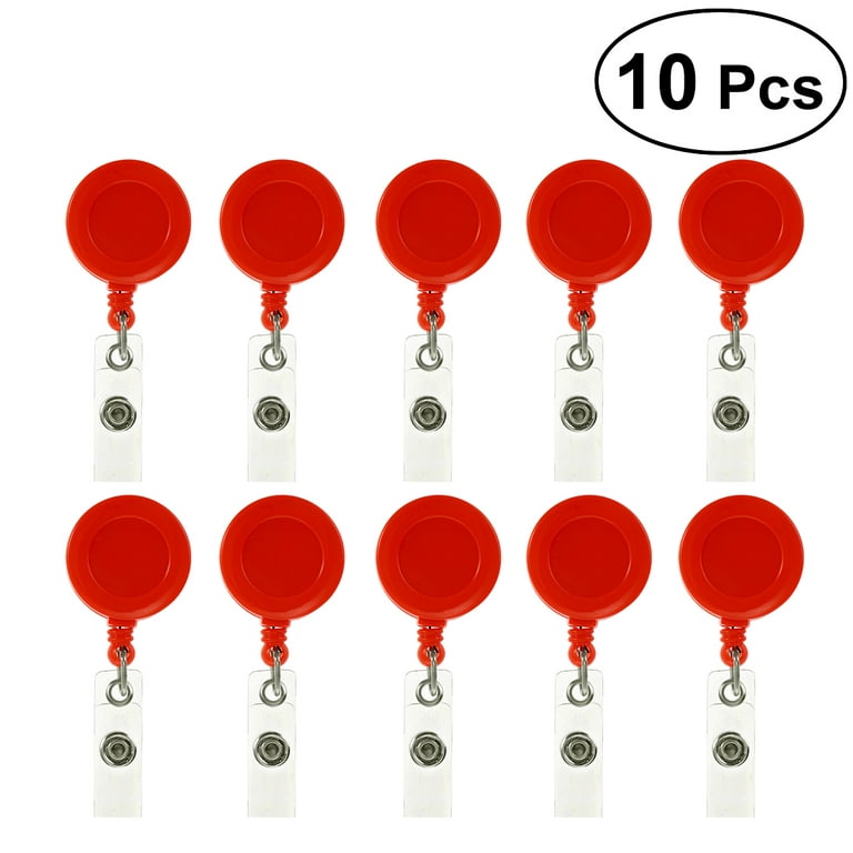 10pcs Retractable ID Badge Reels with Belt and Clip (Solid Red)