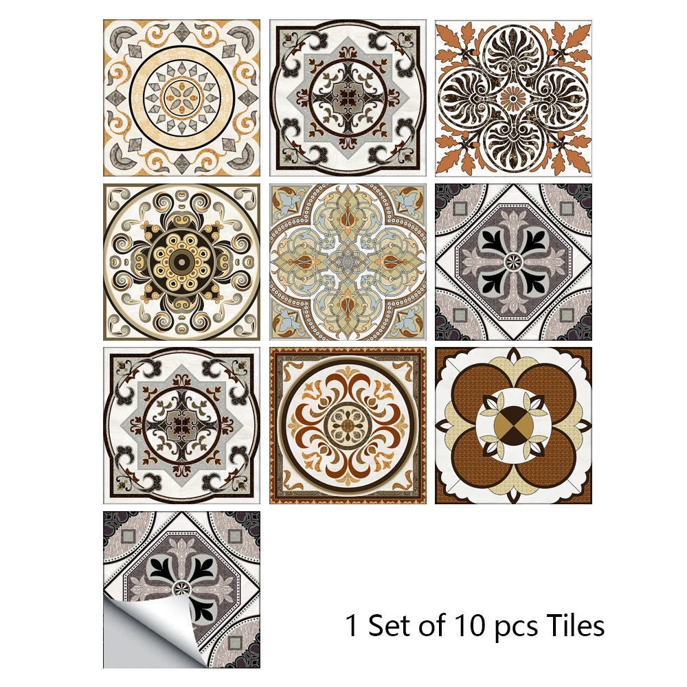 10pcs Retro Pattern Matte Surface Tiles Sticker Transfers Covers for ...