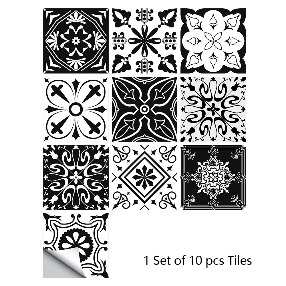 10pcs Retro Pattern Matte Surface Tiles Sticker Transfers Covers for ...