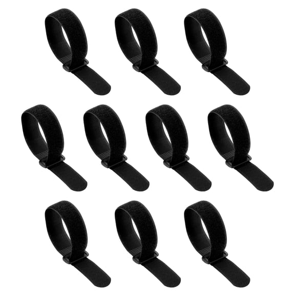 10pcs Reusable Cinch Straps 1"x10" Hook and Loop Cable Securing Straps, Black