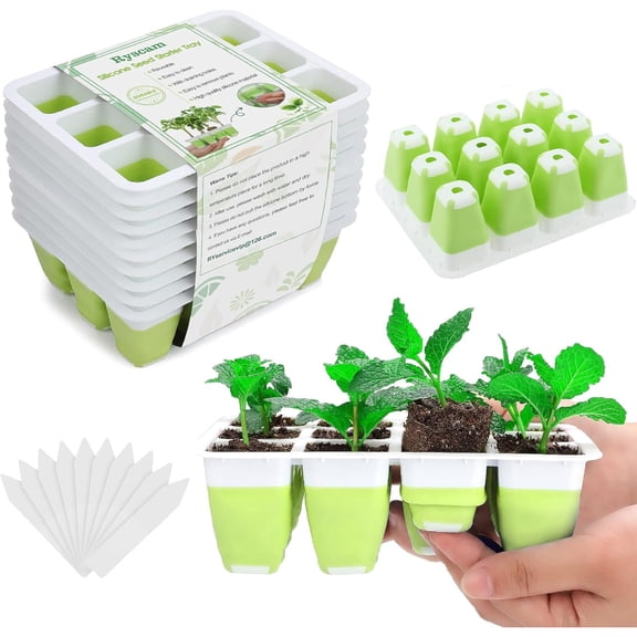 10pcs Reusable Seed Starter Kit, 72 Cells Seed Starter Trays, Silicone Seedling Starter Trays for Starting Plant Seeds with Flexible pop-Out Cells, Indoor Gardening Plant Germination Trays