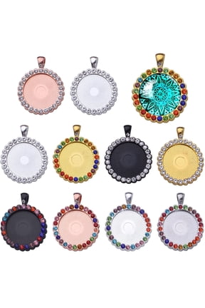 10pcs Rhinestone Bezel Pendant Trays Round Pendant Tray Blanks Cabochon Pendant Setting DIY Trays Blank Pendant Charms for Jewelry Craft Making