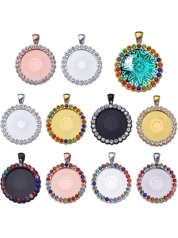 10pcs Rhinestone Bezel Pendant Trays Round Pendant Tray Blanks Cabochon Pendant Setting DIY Trays Blank Pendant Charms for Jewelry Craft Making