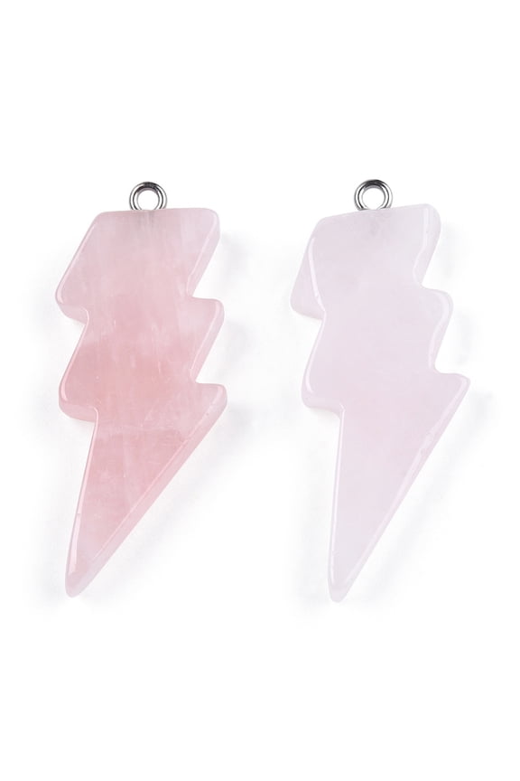 10pcs Rose Quartz Pendants Lightning Bolt Charm with Stainless Steel color Tone 304 Stainless Steel Loops 40~44.5x17~20x4.5~6mm Hole: 2mm
