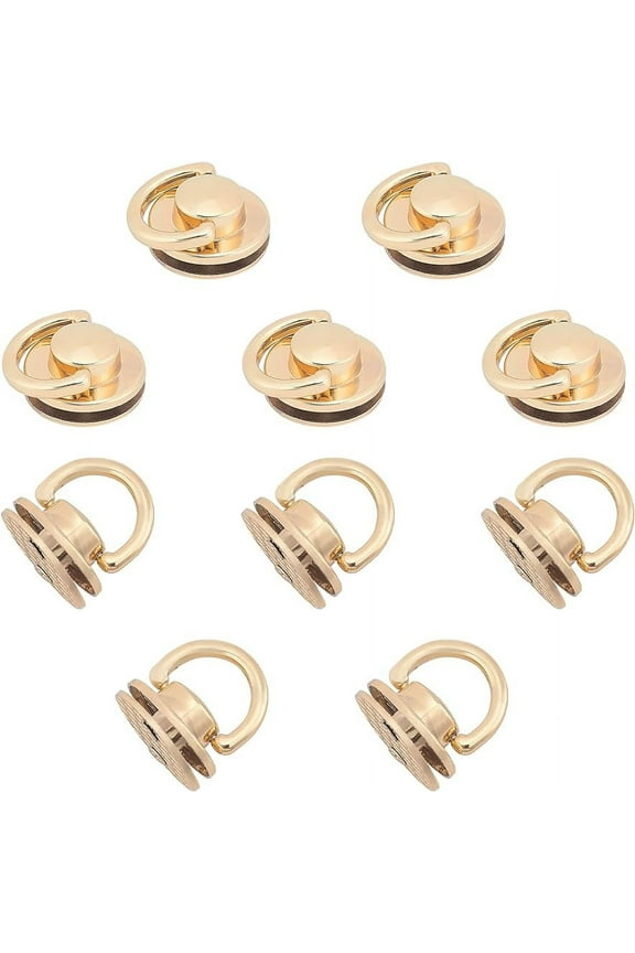10pcs Round Head Buttons with D Ring Alloy Purse Suspension Clasp Handbag Hardware Chain Strap Connector Bag Handle Ring Link Clips DIY Leathercraft Backpack Making Accessories Golden