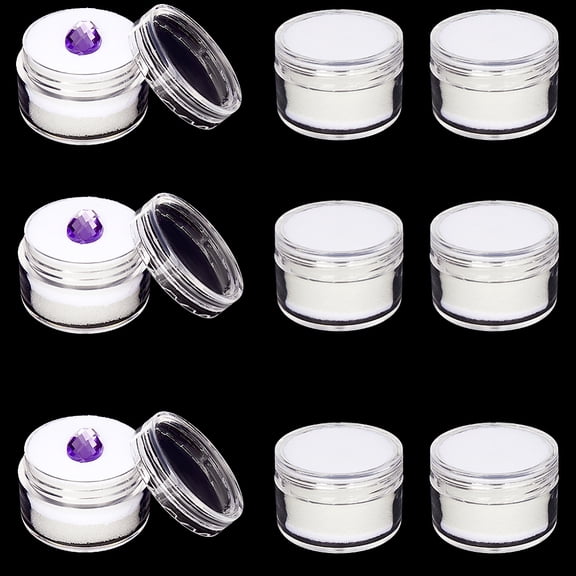 10pcs Round Jewelry Clear Plastic Loose Diamond Storage Box with Sponge Inside White 2.95x2.1cm Inner Diameter: 2.55cm