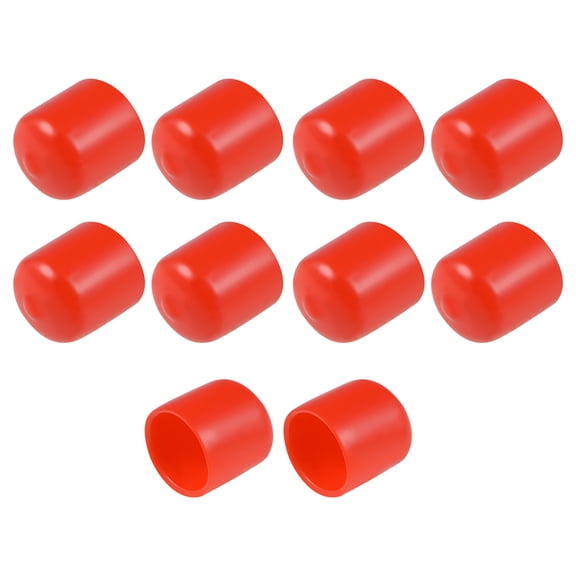10pcs Rubber End Caps, 21mm ID Round End Cap Cover Flexible Screw Thread Protectors Red
