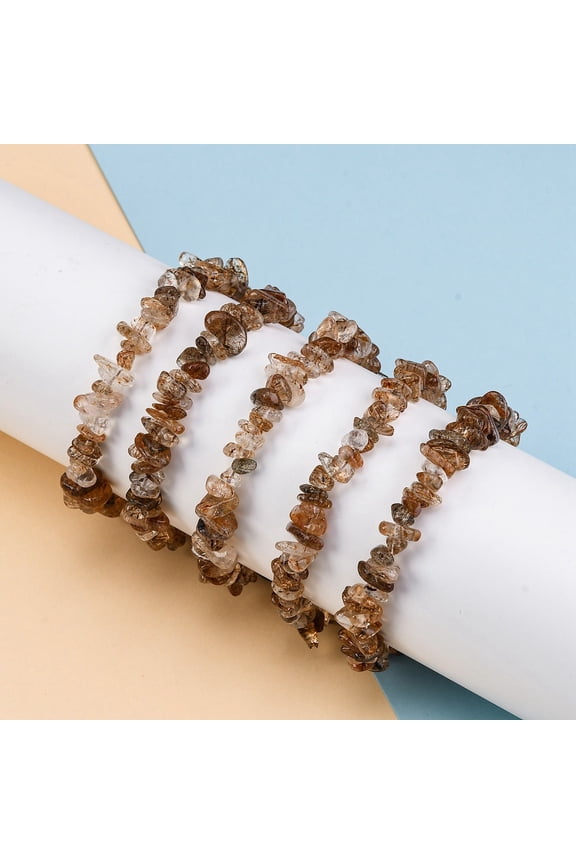 10pcs Rutilated Quartz Chip Beaded Stretch Bracelets for Women Men Inner Diameter: 2 inch(5.1cm)
