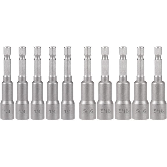 10pcs SAE 1/4 and 5/16 Magnetic Nut Driver Bit Set, 1/4 inch Driver Power Nut Setter Drill Bits for Impact Drill, Socket Adapter Hex Nut Driver Set, 65mm Length