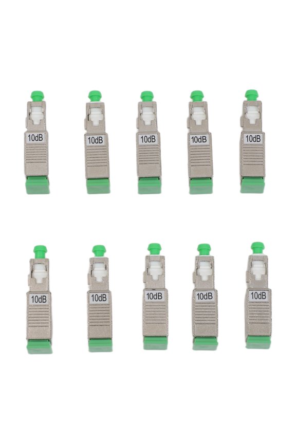 10pcs SC/APC Fiber Optic Attenuator 10dB Fixed Single-Mode for Broadcasting TV Projects, Green Aluminum Alloy with Low Insertion Loss