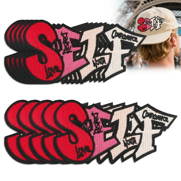 10pcs SELF Motivational Iron-On Patch, TSV Embroidered Letter Applique for DIY Jackets, Backpacks, Jeans, and Hats