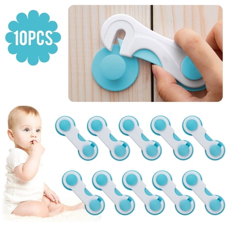 10pcs Safety Cabinet Locks, EEEkit Latches Lock with Strong Adhesive Tape, Easy Installation, No Tools or Drilling, Multi-Purpose for Kitchen Cupboard Fridge Oven Toilet Sea