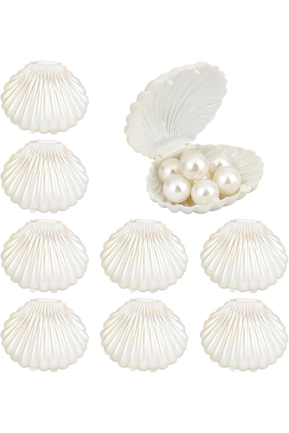 10pcs Seashell Box Container Plastic Shell Shaped Jewelry Storage Holder White Seashell Boxes for Beach Wedding Birthday Party