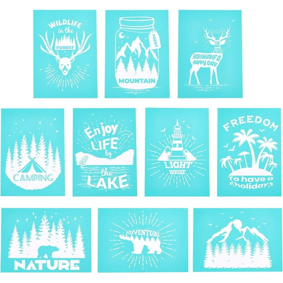 10pcs Self-Adhesive Silk Screen Printing Stencil Forest Theme Reusable Pattern Stencils