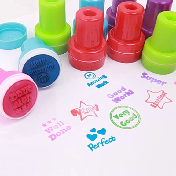 10pcs Self-Inking Cartoon Teacher Reward Stamps Set for Kids Classroom Incentives