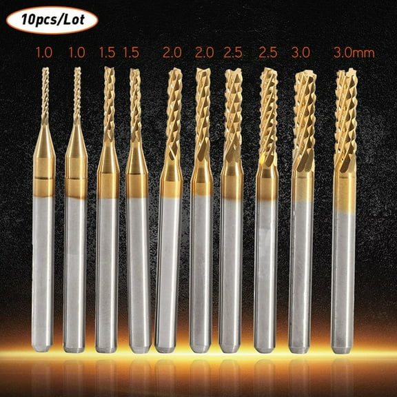 10pcs Set 1mm 2mm 3mm End Mill Drill Bits Cemented Carbide CNC Milling Cutter