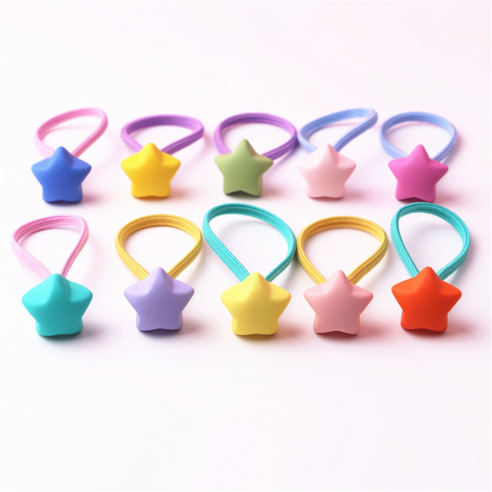 10pcs/Set Cute Heart Shaped Frosted Bead Pendant Hair Rope For Girls Fashion Candy Color Geometric Elastic Hair Bands Headwear