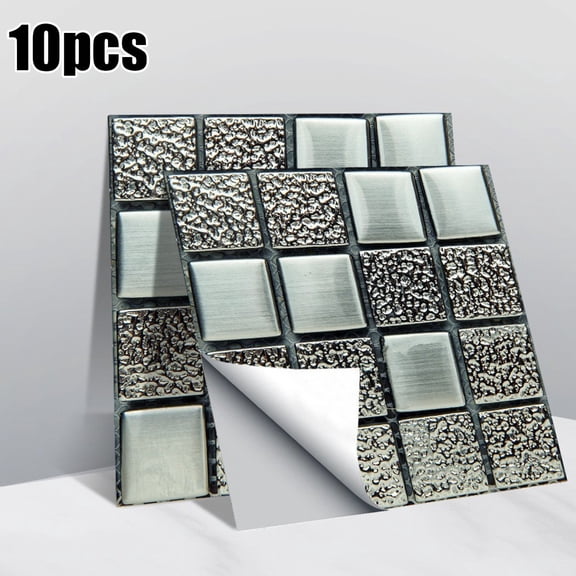 10pcs/Set Flat Mosaic Tiles Sticker Transfers Covers For Kitchen Bathroom Wall Strickers Gloss Waterproof Film 3D Wall Decals