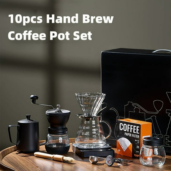 10pcs Set Hand Brew Coffee Pot Set Gift Box Retro Hand Crank Household Small Coffee Bean Grinder Coffee Machine Gift