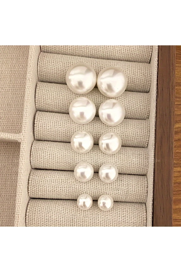 10pcs Set of Simple and Elegant Style Imitation Pearl Stud Earrings for Women, Suitable for Daily Wear, Weddings, and Commuting. Available in Multiple Sizes, These Minimalist Imitation Pearl