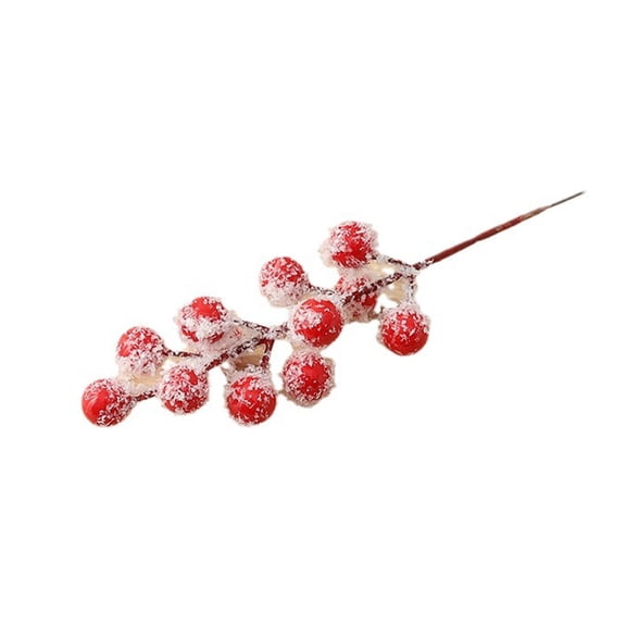 10pcs Set Snow Frost Red Berry Branch 8.85in Christmas Fake Plant Picks Decoration for Xmas Tree Home Decor