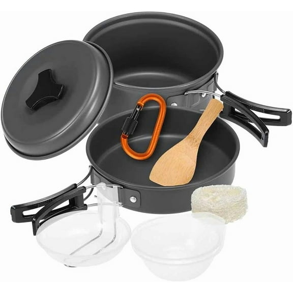 10pcs Set Tableware Camping Cookware Mess Kit Cookset Outdoor Cooking Picnic Equipment Pot Pan Bowls Backpacking Hiking Gear Set