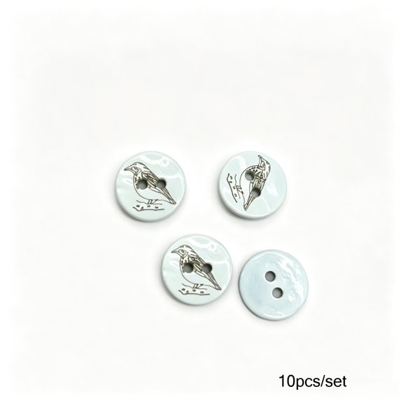 10pcs  Shell Buttons Retro Bird Pattern 12.5mm Round White Shell Buttons Clothing Accessories