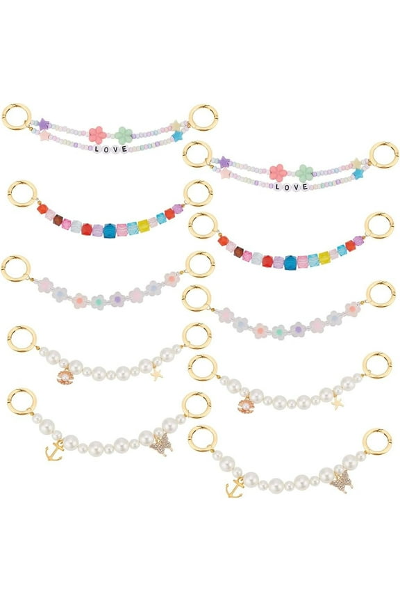 10pcs Shoe Charms Chains Colorful Shoelaces Chains Acrylic Flower Pearl Beaded Shoe Decoration Chains Word LOVE Double Strand Chain for Sneakers Casual Clog Shoes Sandals Keychains