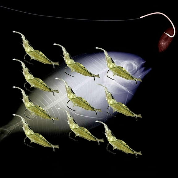 10pcs Shrimp Soft Prawn Lure Hook Tackle Bait Saltwater Bass Fishing Lures